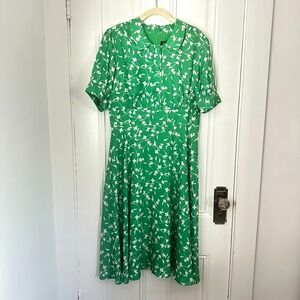 Alexia Admor Green Floral Midi Dress Size 14 Short Sleeve Fit & Flare